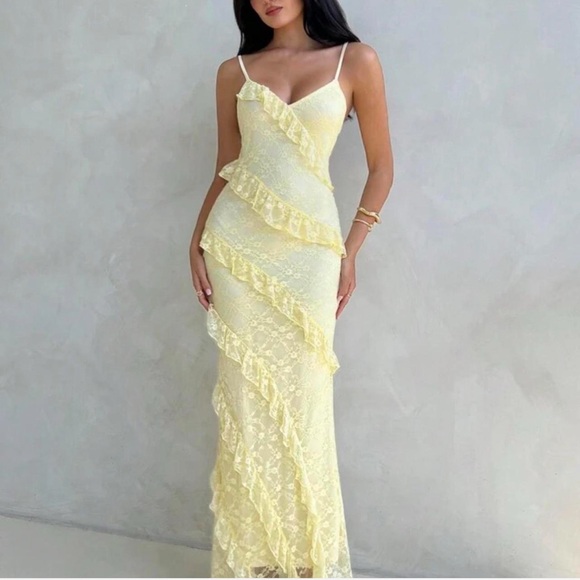 SHEIN Dresses & Skirts - SHEIN Light Yellow Lace Maxi Dress